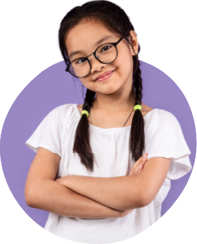 Smiling young girl with glasses and her hair in braids