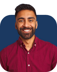 Smiling man in red button up shirt
