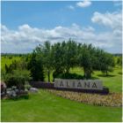 Stone sign next to trees that reads Aliana