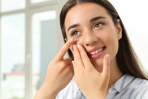 Woman about to put contact lens in eye